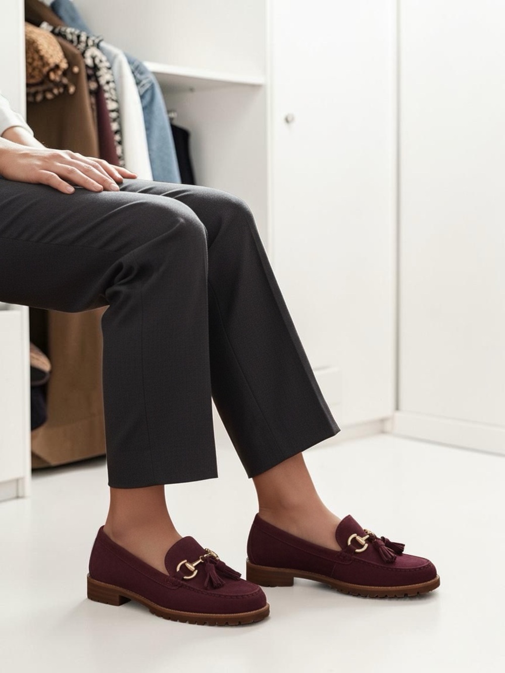 Talbots Cassidy Suede Loafers Burgundy Plum Horsebit Tassel Lug Sole Size 9 M